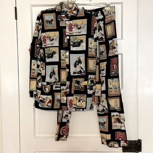 Nick & Nora for Neiman Marcus Vintage Cotton PJs Set, Framed Dogs on Black, Sz L